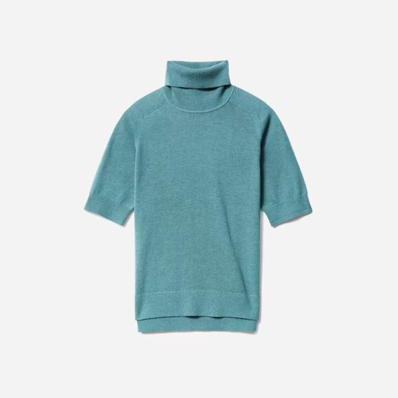 Everlane Wool Cotton Short Sleeve Turtle Neck Tee Sweater Green - Picture 4 of 12